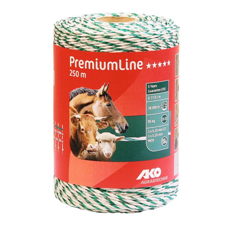 Weidezaunlitze PremiumLine, weiß/grün, 0,11 Ohm/m, Ø 3mm, 250 m