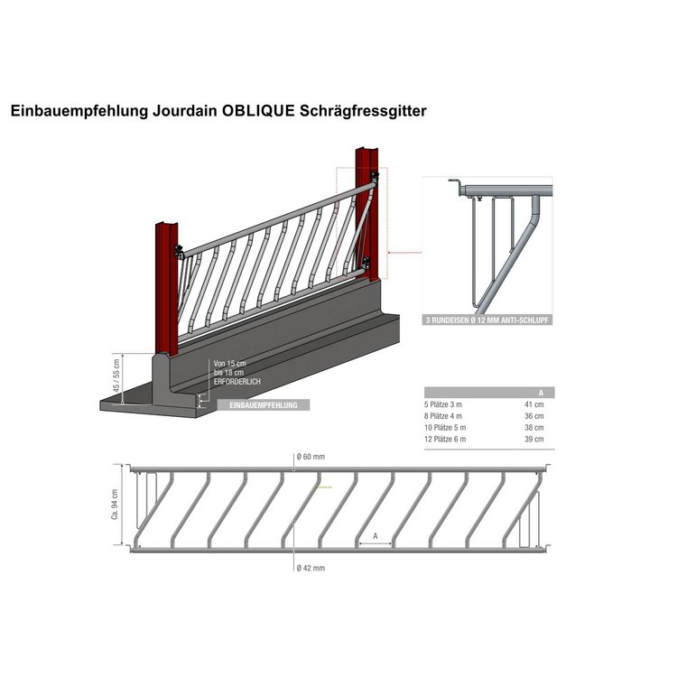 Jourdain OBLIQUE Inclined feeding fence 10 places, 5.0 m