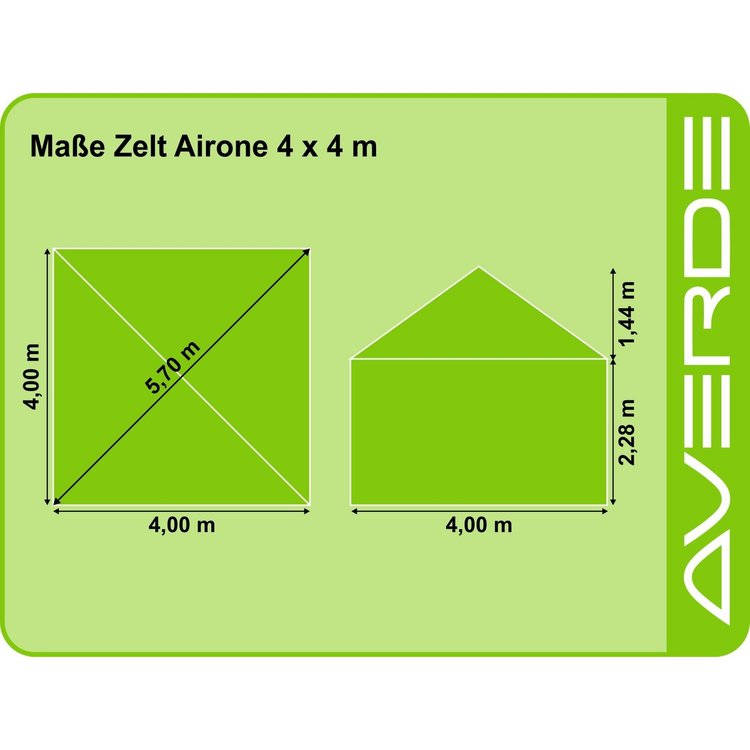 Zelt Airone 4,00 x 4,00 m mit Dachplane, grün, ohne Seitenplanen