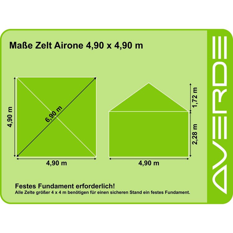Zelt Airone 4,90 x 4,90 m mit Dachplane, grün, ohne Seitenplanen