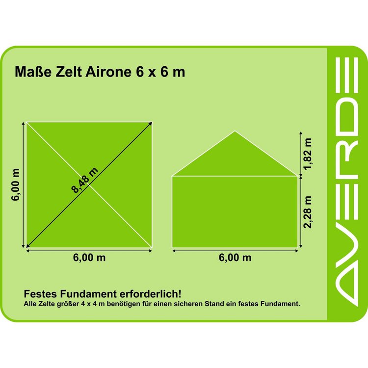 Zelt Airone 6,00 x 6,00 m mit Dachplane, grün