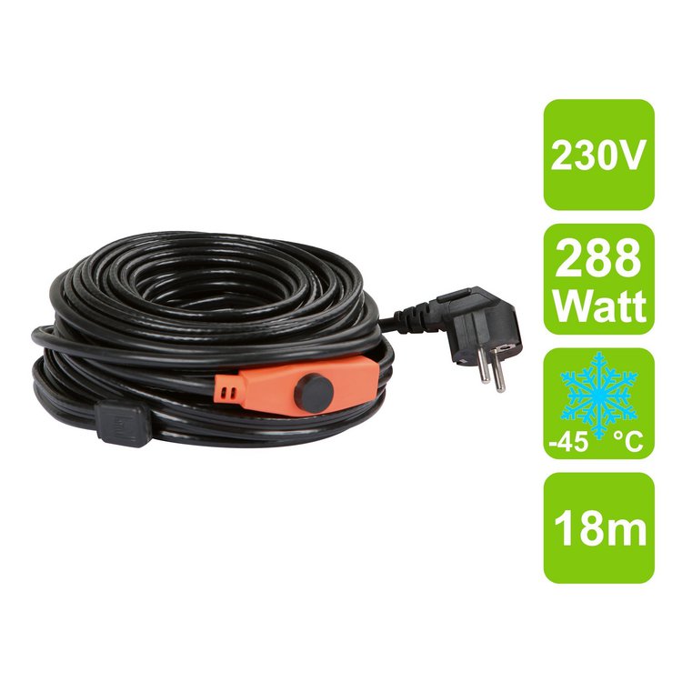 Frost-protection heating cable with thermostat, 18 m, 288 W
