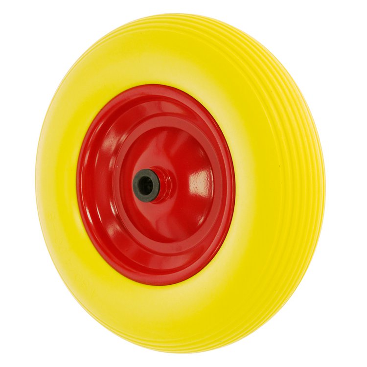 Pannensicherer Reifen aus Polyurethan und Achse Ø 20 mm, gelb