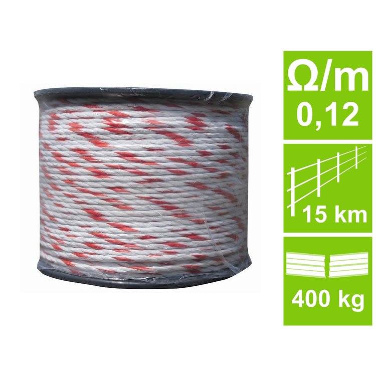 Weidezaunseil weiß/rot 6 mm, 0,12 Ohm/m, 200 m