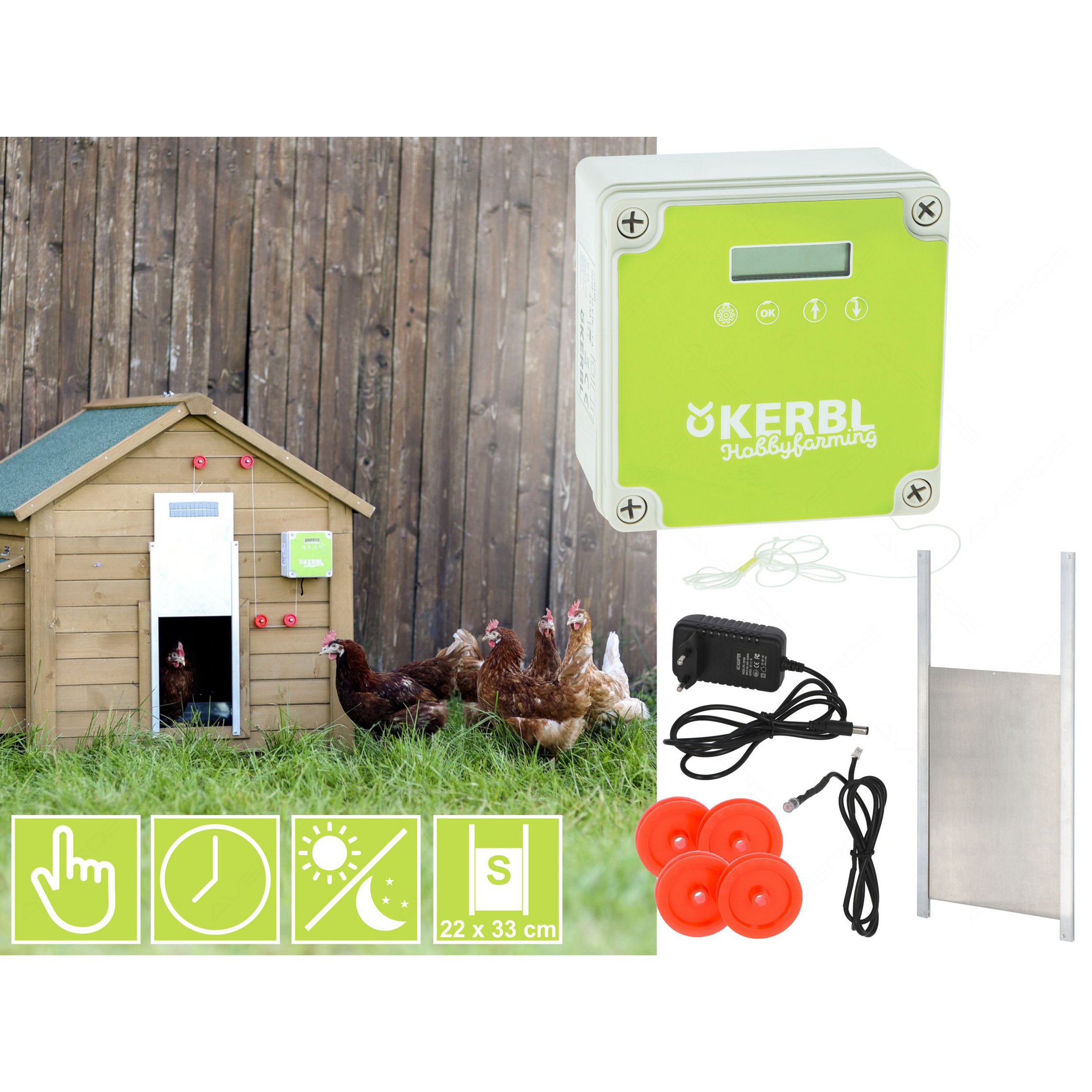 Automatische Hühnerklappe Hühnertür SET mit Antrieb und Schiebetür